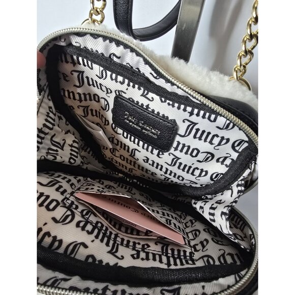 Juicy Couture Licorice Shear Genius Crossbody Black Heart White Faux Fur NWT - Picture 6 of 8
